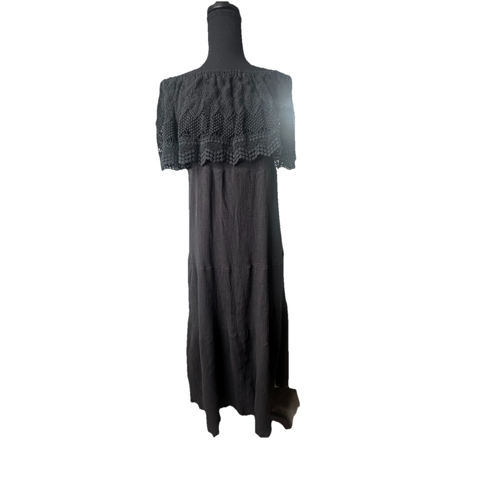 Soft Surroundings Women Maxi Dress Brittsomar Linen Blend Off the Shoulder M